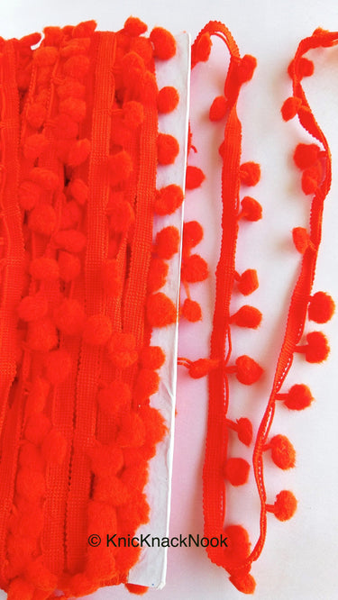 Deep Orange Pom Pom Fringe Trim, Pompom Trimming, Tassels
